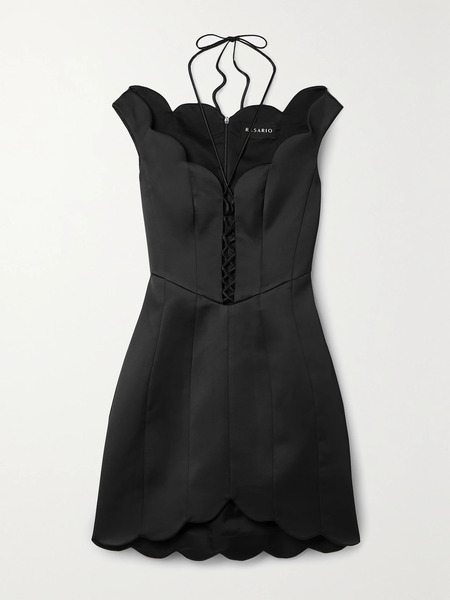  Rasario Rasario - Lace-up Scalloped Satin Mini Dress - Black 