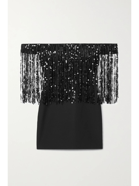  Rasario Rasario - Off-the-shoulder Sequin-embellished Crepe Mini Dress - Black 