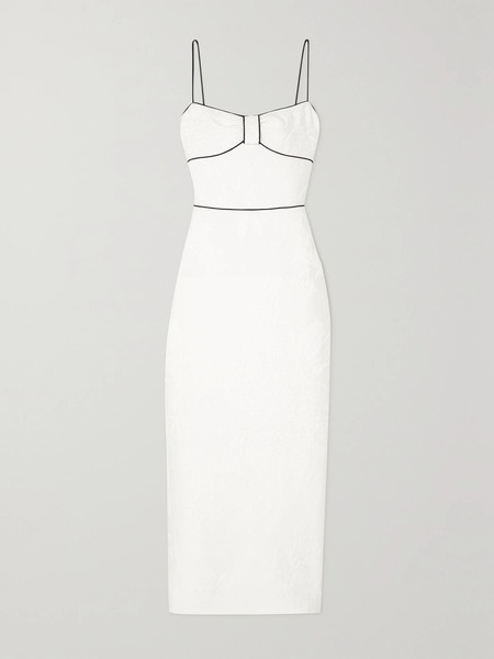  Rasario Rasario - Piped Metallic Floral-jacquard Maxi Dress - White 