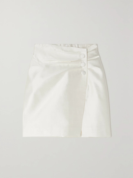  Rasario Rasario - Ruched Button-embellished Silk Mini Skirt - White 