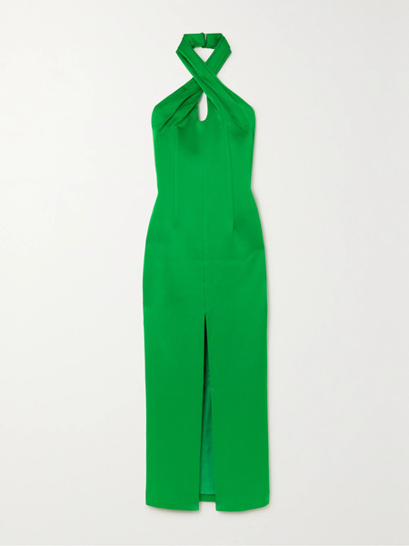  Rasario Rasario - Satin Halterneck Midi Dress - Green 