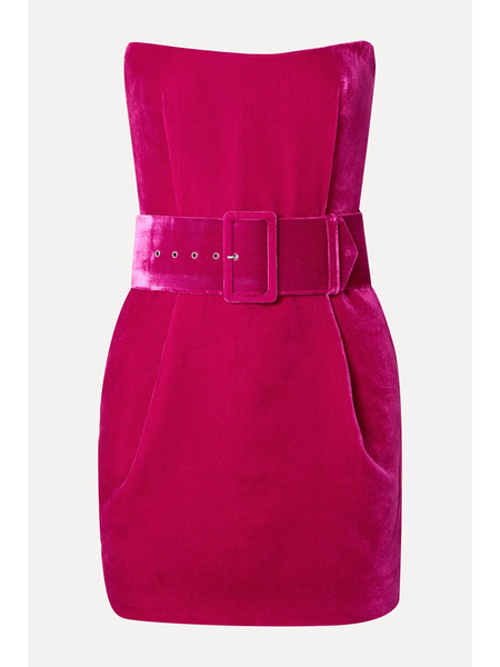  Rasario Rasario - Strapless Belted Velvet Mini Dress - Magenta 