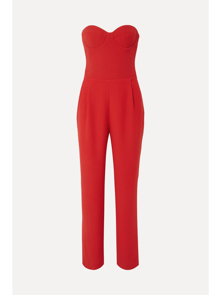  Rasario Rasario - Strapless Crepe Jumpsuit - Red 