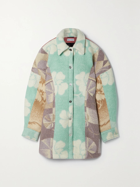  Rave Review Rave Review - + Net Sustain Oversized Patchwork Printed Felt Jacket - Blue 