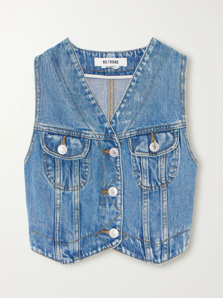  Re/done Re/done - Cropped Paneled Denim Vest - Light Denim 