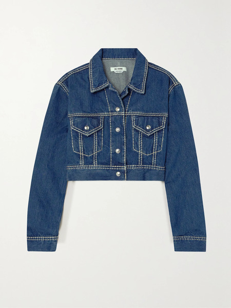  Re/done Re/done - Cropped Topstitched Denim Jacket - Dark Denim 