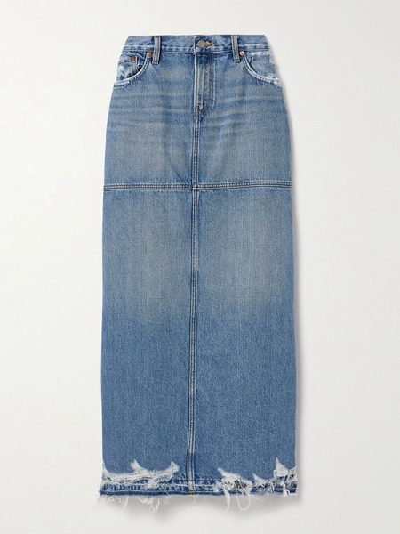  Re/done Re/done - Frayed Paneled Denim Maxi Skirt - Mid Denim 