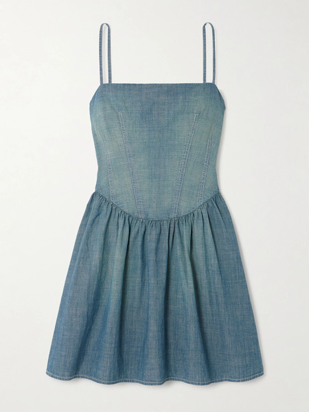  Re/done Re/done - + Net Sustain + Pamela Anderson Organic Cotton-chambray Mini Dress - Mid Denim 