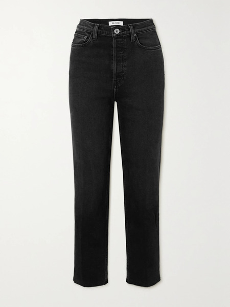  Re/done Re/done - 70s Stove Pipe Cropped Distressed High-rise Straight-leg Jeans - Black 