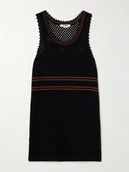  Re/done Re/done - Striped Crocheted Cotton Mini Dress - Black 