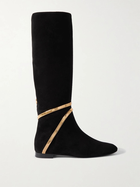  René Caovilla René Caovilla - Embellished Suede Knee Boots - Black 