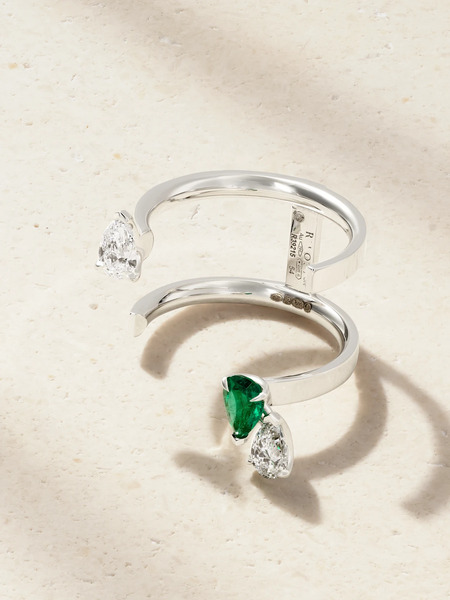  Repossi Repossi - Serti Sur Vide 18-karat White Gold, Diamond And Emerald Ring - Green 