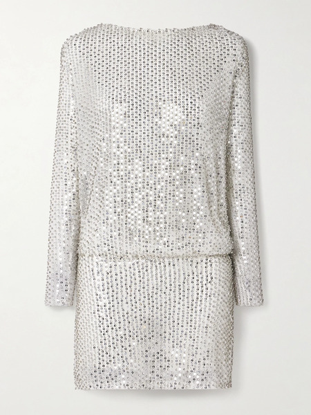 Retrofête Retrofête - Danae Draped Embellished Tulle Mini Dress - Silver 