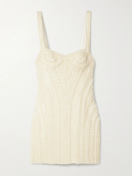  Retrofête Retrofête - Elaina Faux Pearl-embellished Crepe Mini Dress - Ivory 