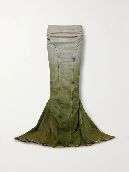  Rick Owens Rick Owens - Distressed Dégradé Denim Maxi Skirt - Green 
