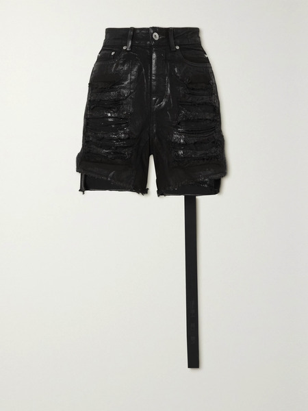  Rick Owens Rick Owens - Distressed Metallic Coated-denim Shorts - Black 