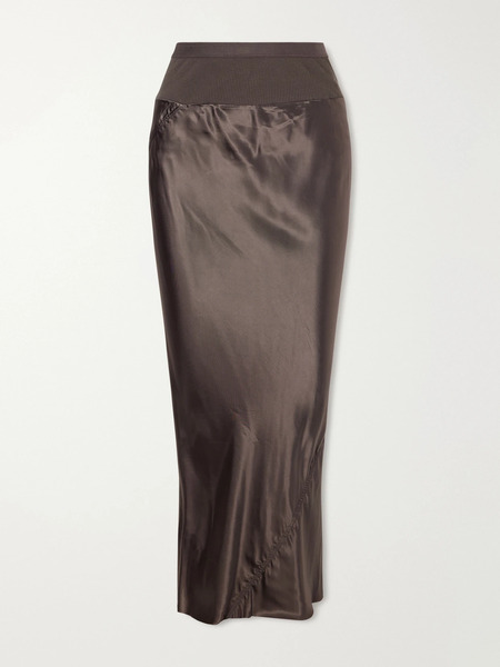  Rick Owens Rick Owens - Ribbed Jersey And Recycled-satin Midi Skirt - Brown 