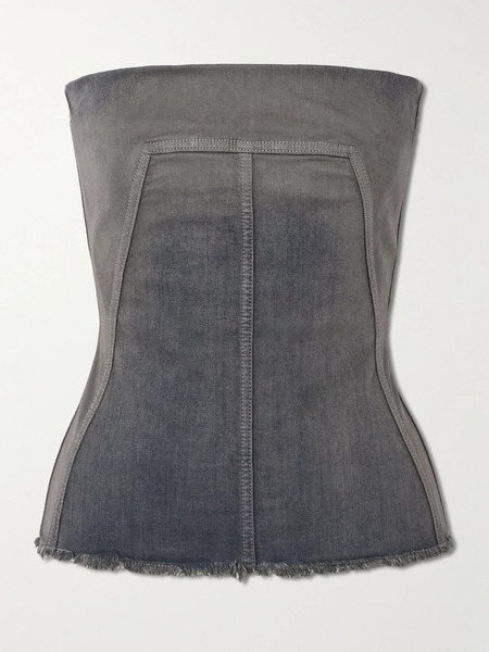  Rick Owens Rick Owens - Strapless Frayed Denim Top - Gray 