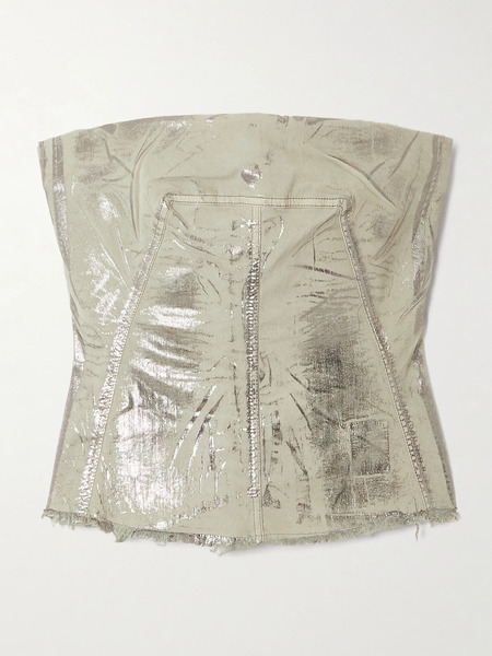  Rick Owens Rick Owens - Strapless Frayed Metallic Denim Bustier Top - Small 