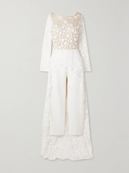  Rime Arodaky Rime Arodaky - Patsy Lace-trimmed Embroidered Tulle And Crepe Jumpsuit - White 