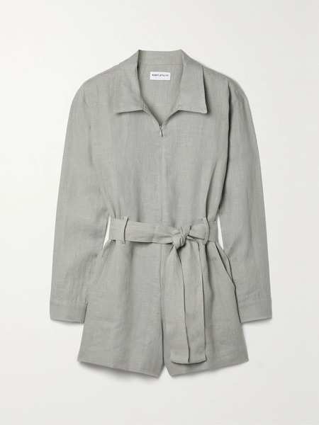  Rivet Rivet - + Net Sustain Trendsetter Belted Linen Playsuit - Gray 