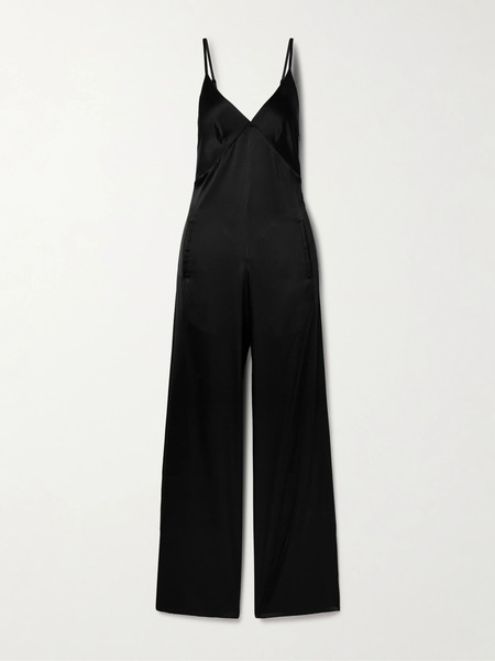  Rivet Utility Rivet Utility - Foxy Open-back Silk-blend Satin Jumpsuit - Black 