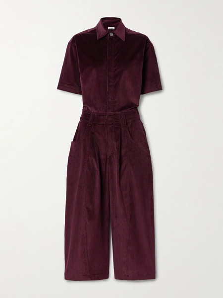  Rivet Utility Rivet Utility - New Yorker Cropped Cotton-blend Corduroy Jumpsuit - Burgundy 