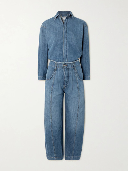  Rivet Utility Rivet Utility - New Yorker Cropped Frayed Denim Jumpsuit - Light Denim 