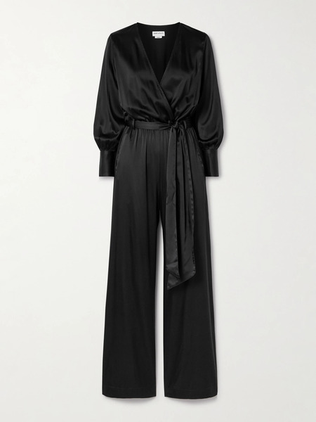  Rivet Utility Rivet Utility - The Partier Belted Silk-blend Satin Jumpsuit - Black 