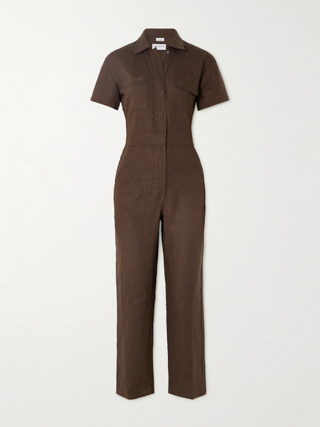  Rivet Utility Rivet Utility - Worker Cropped Linen Jumpsuit - Brown 