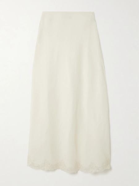  Rixo Rixo - Crystal Lace-trimmed Linen-blend Midi Skirt - Cream 