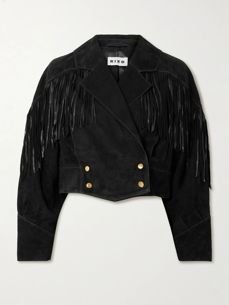  Rixo Rixo - Darragh Fringed Double-breasted Suede Jacket - Black 