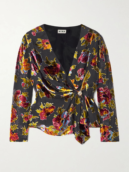  Rixo Rixo - Evelyn Embellished Floral-print Devoré-velvet Wrap Top - Multi 