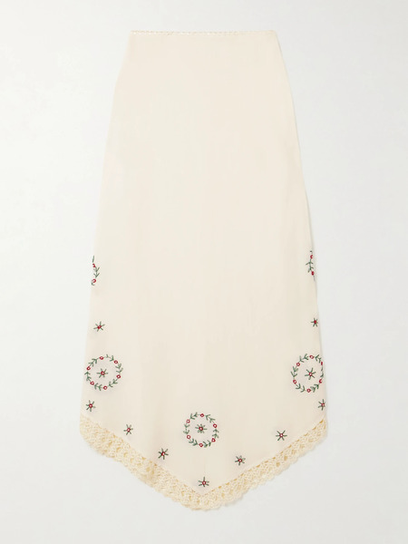  Rixo Rixo - Imola Crochet-trimmed Embroidered Linen-blend Midi Skirt - Cream 