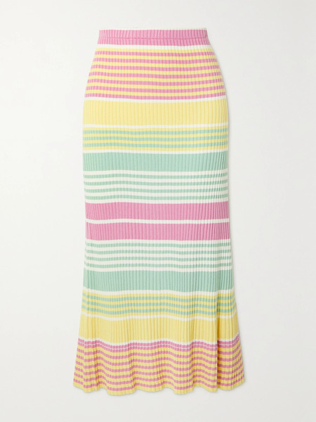  Rixo Rixo - Kelly Striped Ribbed-knit Midi Skirt - Pastel Yellow 
