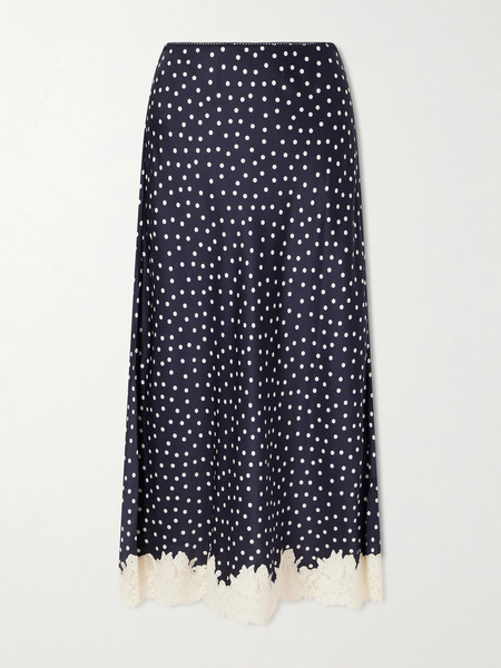  Rixo Rixo - Matilde Lace-trimmed Polka-dot Satin Midi Skirt - Navy 