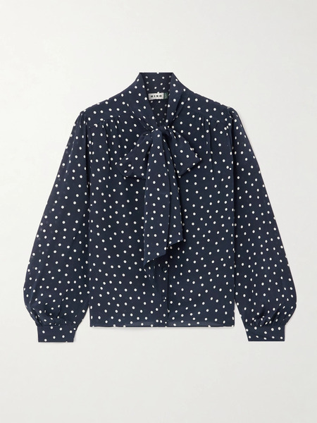  Rixo Rixo - Melaina Pussy-bow Polka-dot Silk Blouse - Navy 