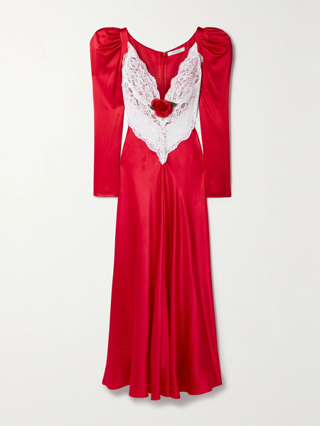  Rodarte Rodarte - Embellished Lace-paneled Silk-satin Maxi Dress - Crimson 