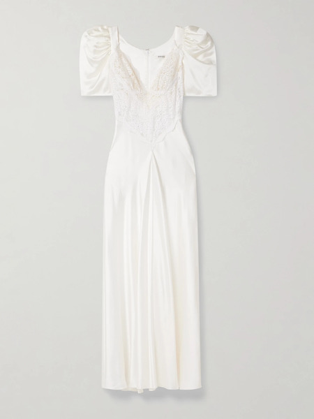  Rodarte Rodarte - Lace-trimmed Silk-satin Gown - Off-white 