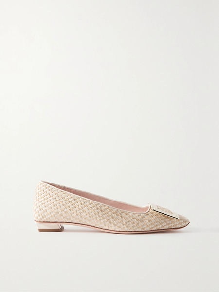  Roger Vivier Roger Vivier - Belle Vivier Embellished Canvas Flats - Beige 