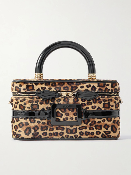  Roger Vivier Roger Vivier - Belle Vivier Patent Leather-trimmed Leopard-print Calf Hair Cosmetics Case - Leopard Print 