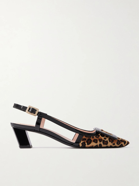  Roger Vivier Roger Vivier - Belle Vivier 45 Patent Leather-trimmed Leopard-print Pony Hair Slingback Pumps - Leopard Print 
