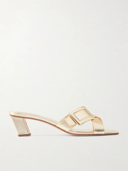  Roger Vivier Roger Vivier - 45 Buckled Metallic Leather Mules - Gold 