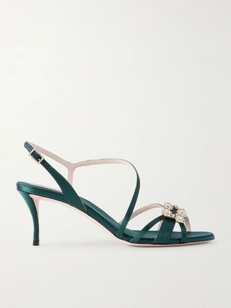  Roger Vivier Roger Vivier - Efflorescence 65 Crystal-embellished Satin Sandals - Forest Green 