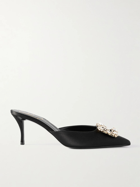  Roger Vivier Roger Vivier - Efflorescence 65 Embellished Satin Mules - Black 