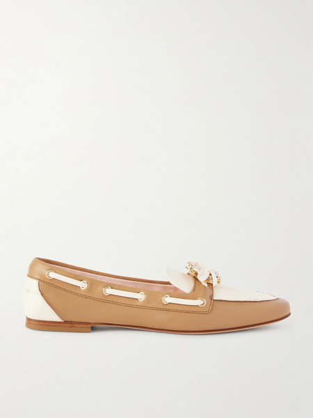  Roger Vivier Roger Vivier - Embellished Bow-detailed Two-tone Leather Loafers - Tan 