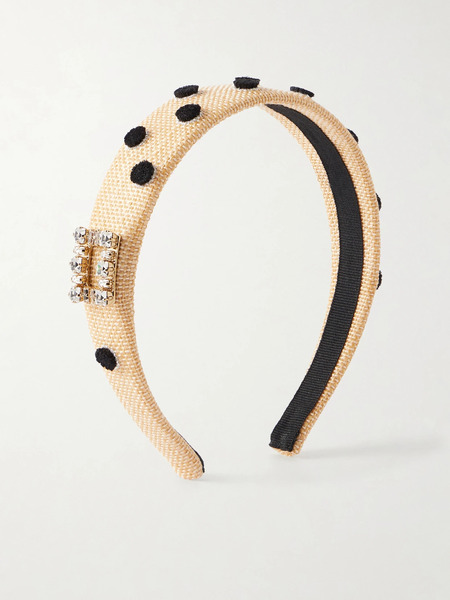  Roger Vivier Roger Vivier - Embellished Polka-dots Raffia Headband - Neutral 