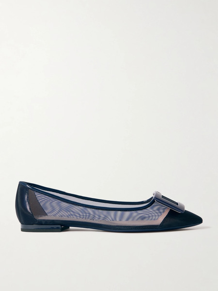  Roger Vivier Roger Vivier - Gommettine Buckled Mesh Ballet Flats - Navy 