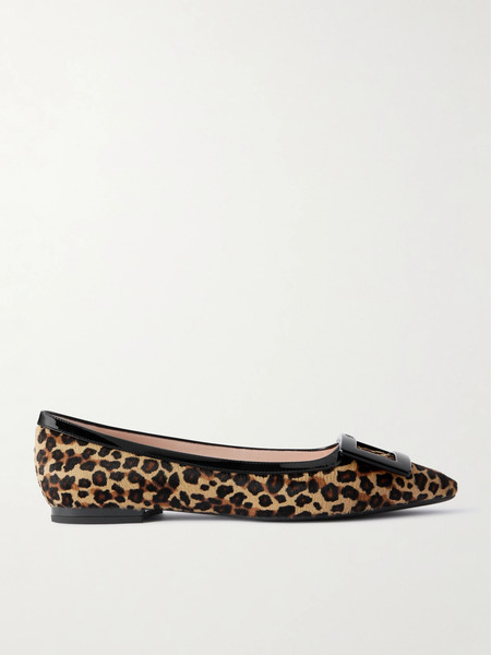  Roger Vivier Roger Vivier - Gommettine Buckled Patent Leather-trimmed Leopard-print Calf Hair Ballet Flats - Leopard Print 