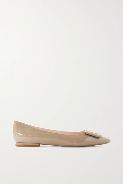  Roger Vivier Roger Vivier - Gommettine Patent-leather Point-toe Flats - Taupe 